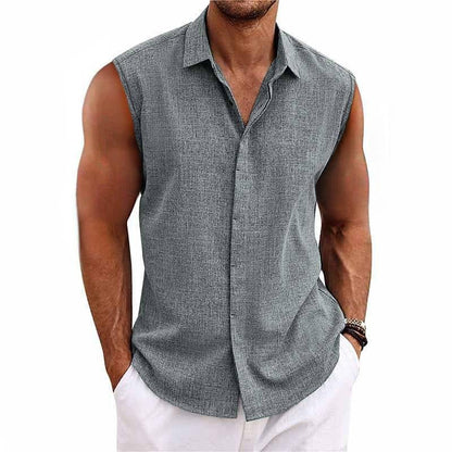 Men's Sleeveless Shirt with Classic Collar and Button Closure