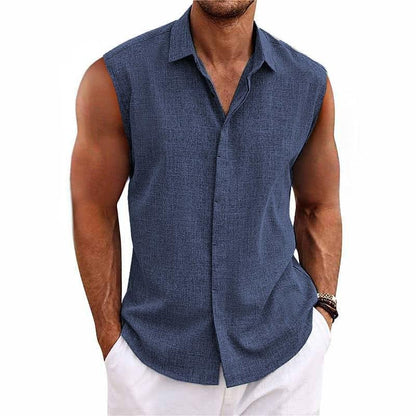 Men's Sleeveless Shirt with Classic Collar and Button Closure