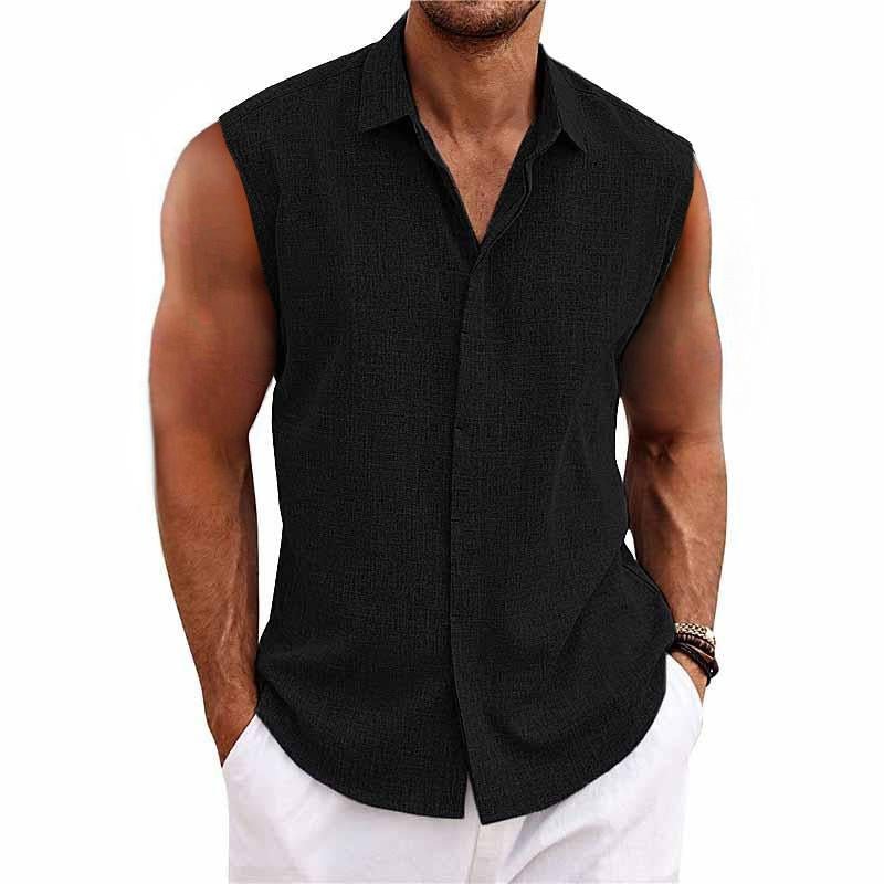 Men's Sleeveless Shirt with Classic Collar and Button Closure