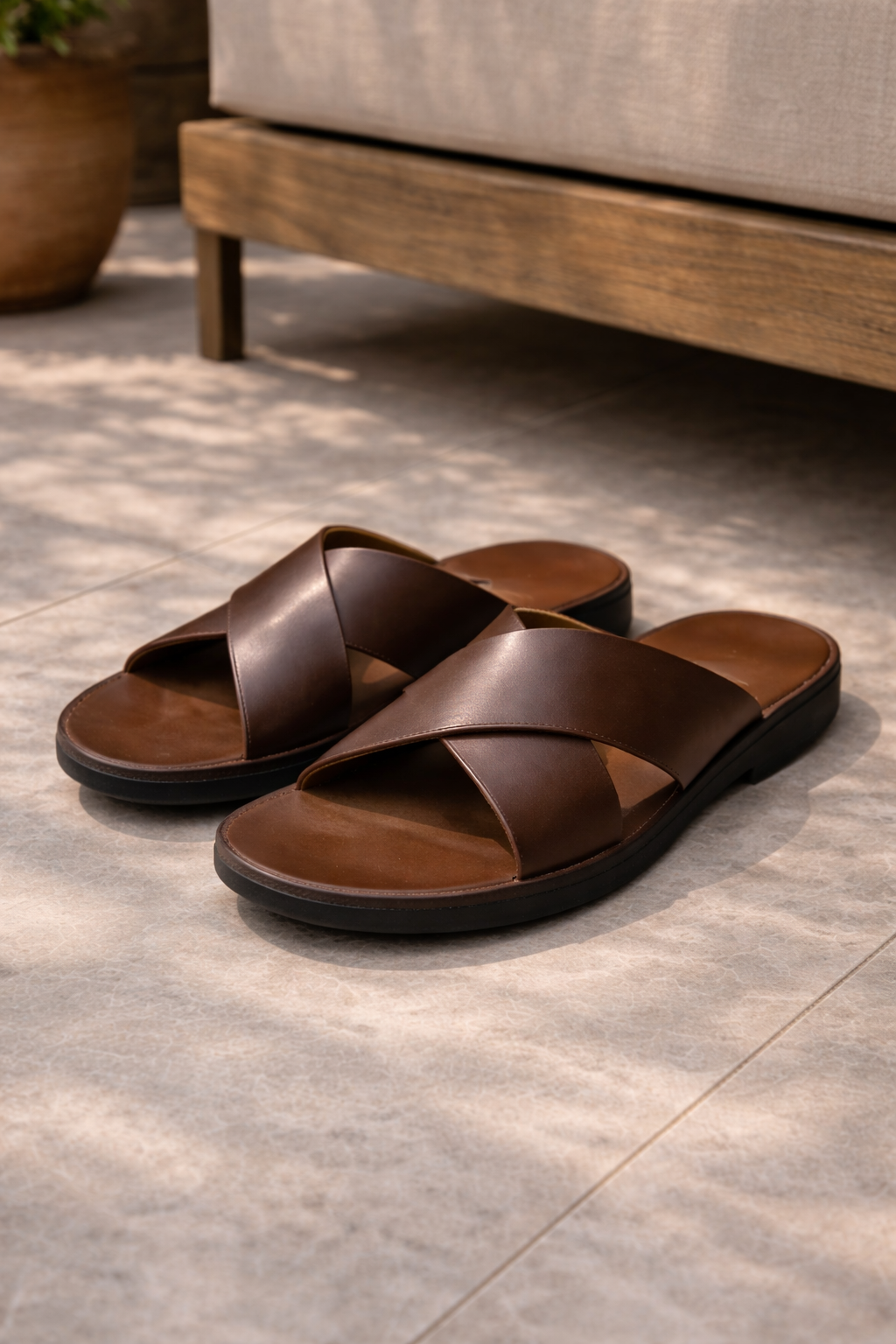 Men's Slide Sandals with Cross Strap