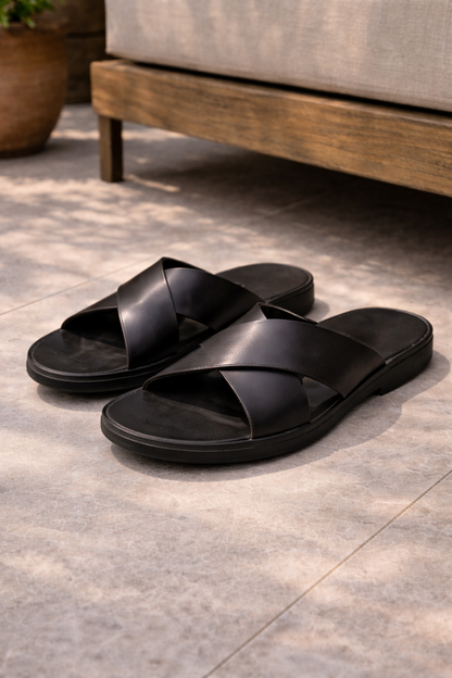 Men's Slide Sandals with Cross Strap
