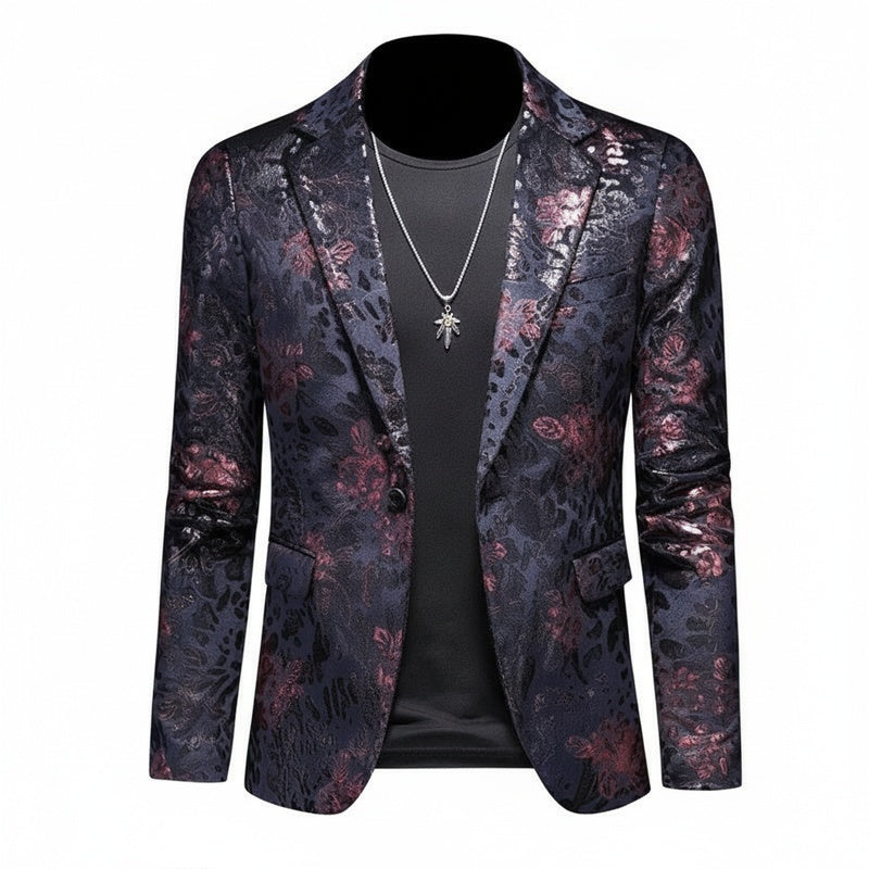 Men's Slim Fit Blazer with Floral Jacquard Pattern and Notch Lapel