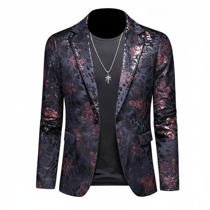 Men's Slim Fit Blazer with Floral Jacquard Pattern and Notch Lapel