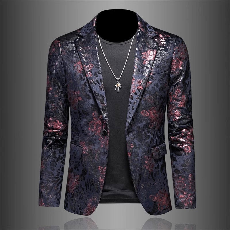 Men's Slim Fit Blazer with Floral Jacquard Pattern and Notch Lapel
