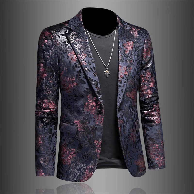 Men's Slim Fit Blazer with Floral Jacquard Pattern and Notch Lapel