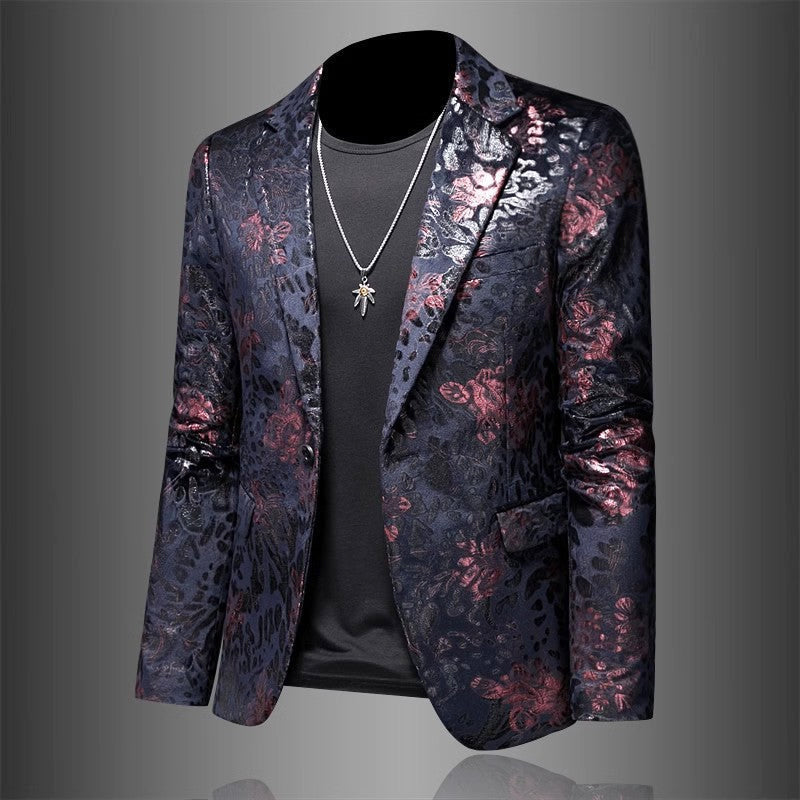 Men's Slim Fit Blazer with Floral Jacquard Pattern and Notch Lapel