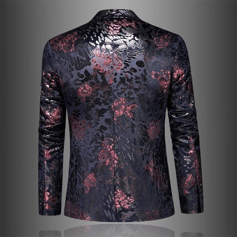 Men's Slim Fit Blazer with Floral Jacquard Pattern and Notch Lapel