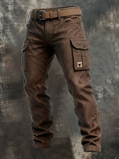 Men's Slim Fit Cargo Trousers with Multi-Pocket Utility Design