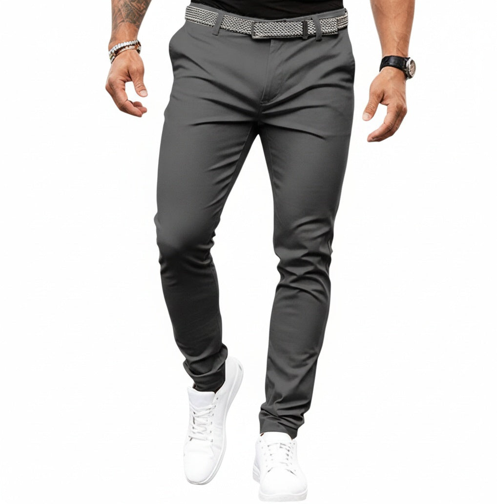 Men's Slim Fit Chino Trousers with Belt Loop Waistband