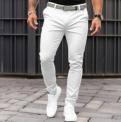 Men's Slim Fit Chino Trousers with Belt Loop Waistband