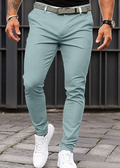 Men's Slim Fit Chino Trousers with Belt Loop Waistband