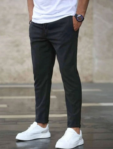 Men's Slim Fit Chino Trousers with Drawstring Waist and Tapered Leg