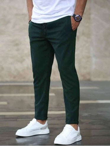 Men's Slim Fit Chino Trousers with Drawstring Waist and Tapered Leg