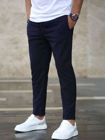 Men's Slim Fit Chino Trousers with Drawstring Waist and Tapered Leg