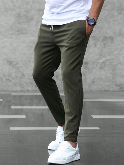 Men's Slim Fit Chino Trousers with Drawstring Waist and Tapered Leg