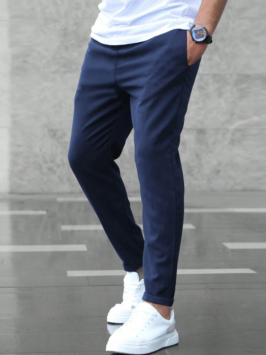 Men's Slim Fit Chino Trousers with Drawstring Waist and Tapered Leg