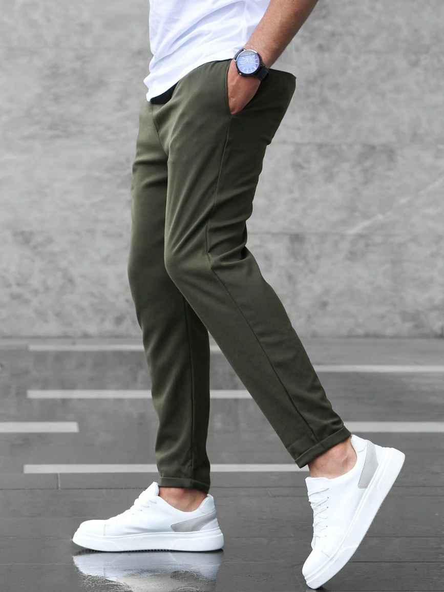 Men's Slim Fit Chino Trousers with Drawstring Waist and Tapered Leg