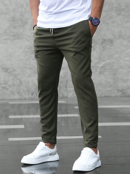Men's Slim Fit Chino Trousers with Drawstring Waist and Tapered Leg