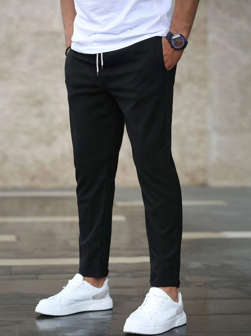 Men's Slim Fit Chino Trousers with Drawstring Waist and Tapered Leg