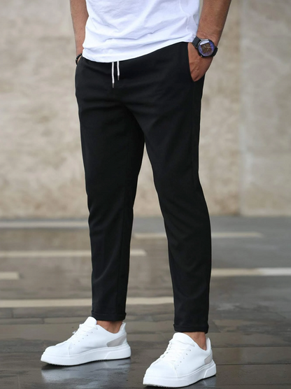 Men's Slim Fit Chino Trousers with Drawstring Waist and Tapered Leg