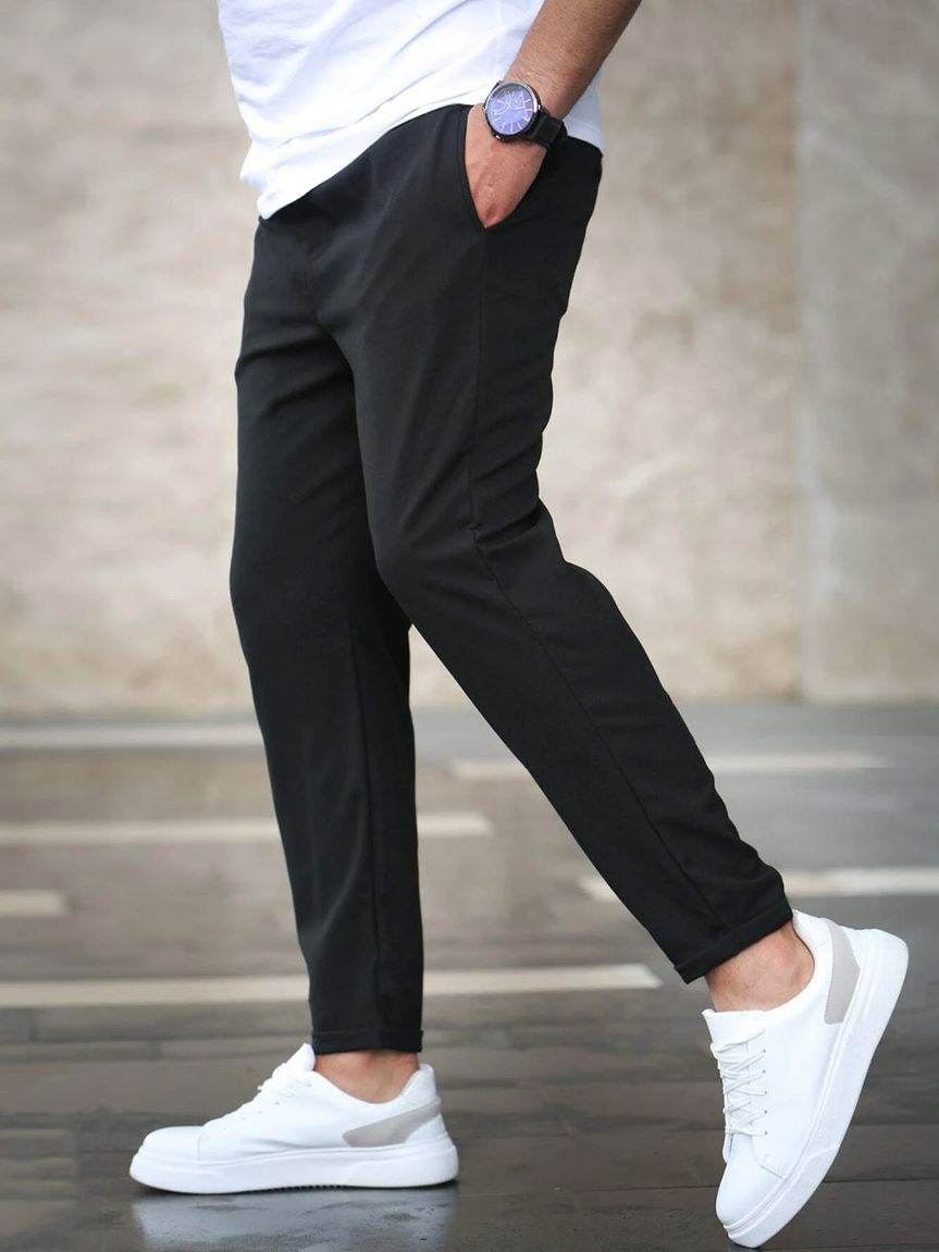 Men's Slim Fit Chino Trousers with Drawstring Waist and Tapered Leg