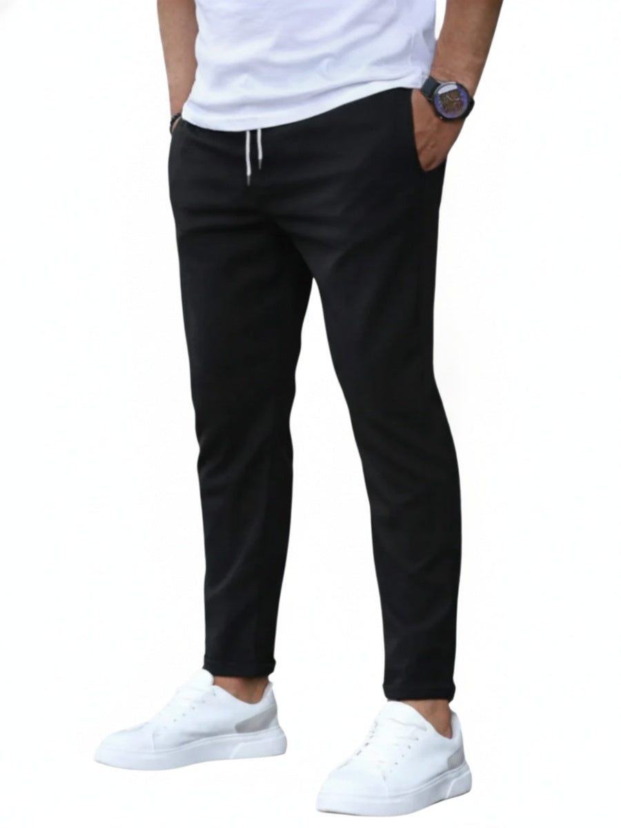 Men's Slim Fit Chino Trousers with Elasticated Drawstring Waist