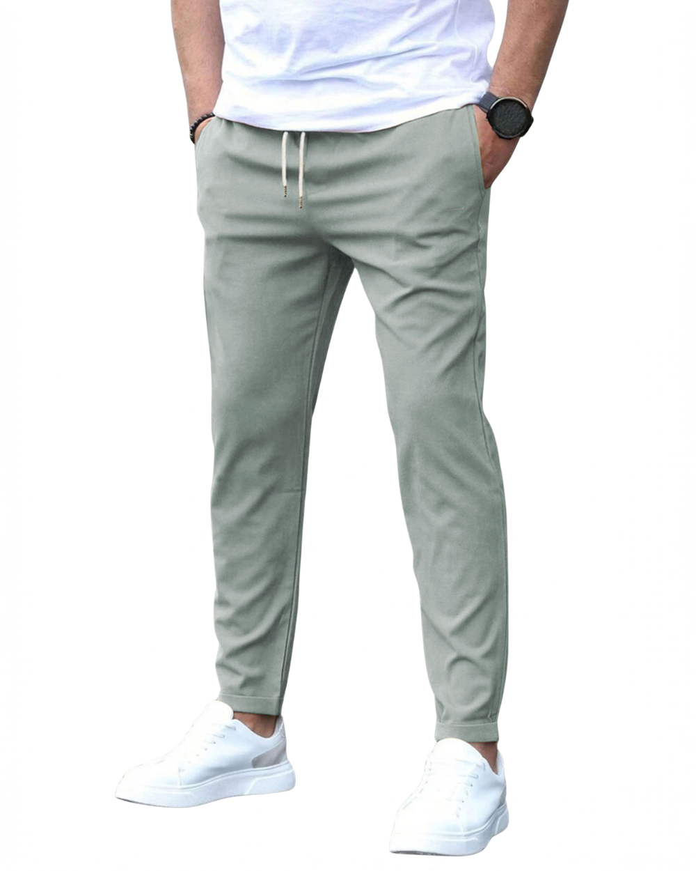 Men's Slim Fit Chino Trousers with Elasticated Drawstring Waist