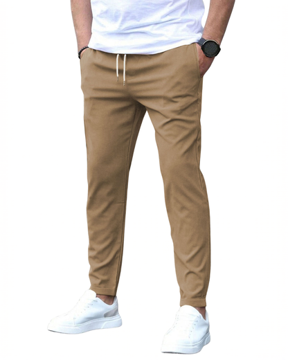 Men's Slim Fit Chino Trousers with Elasticated Drawstring Waist