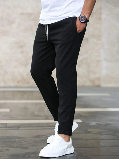 Men's Slim Fit Chino Trousers with Elasticated Drawstring Waist