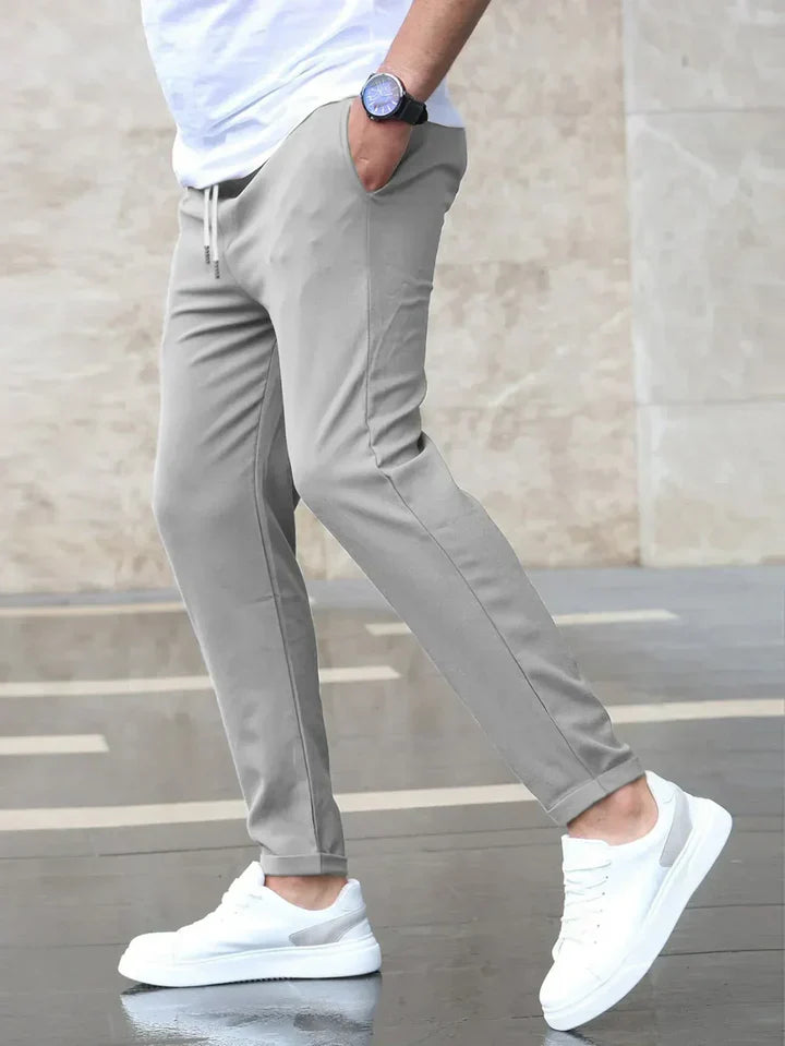 Men's Slim Fit Chino Trousers with Elasticated Drawstring Waist