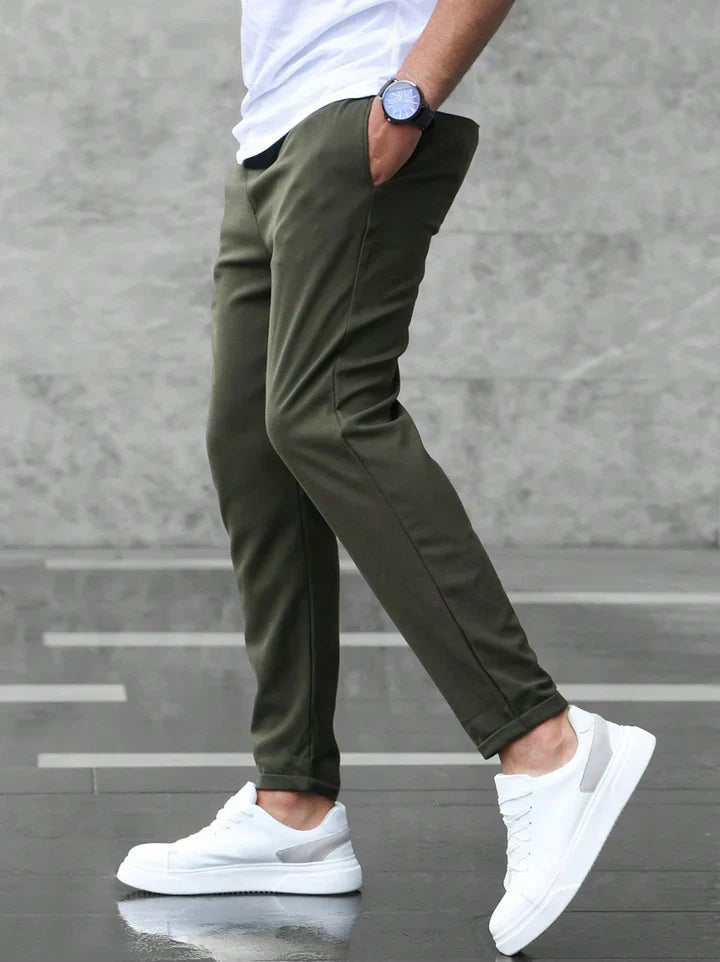 Men's Slim Fit Chino Trousers with Elasticated Drawstring Waist