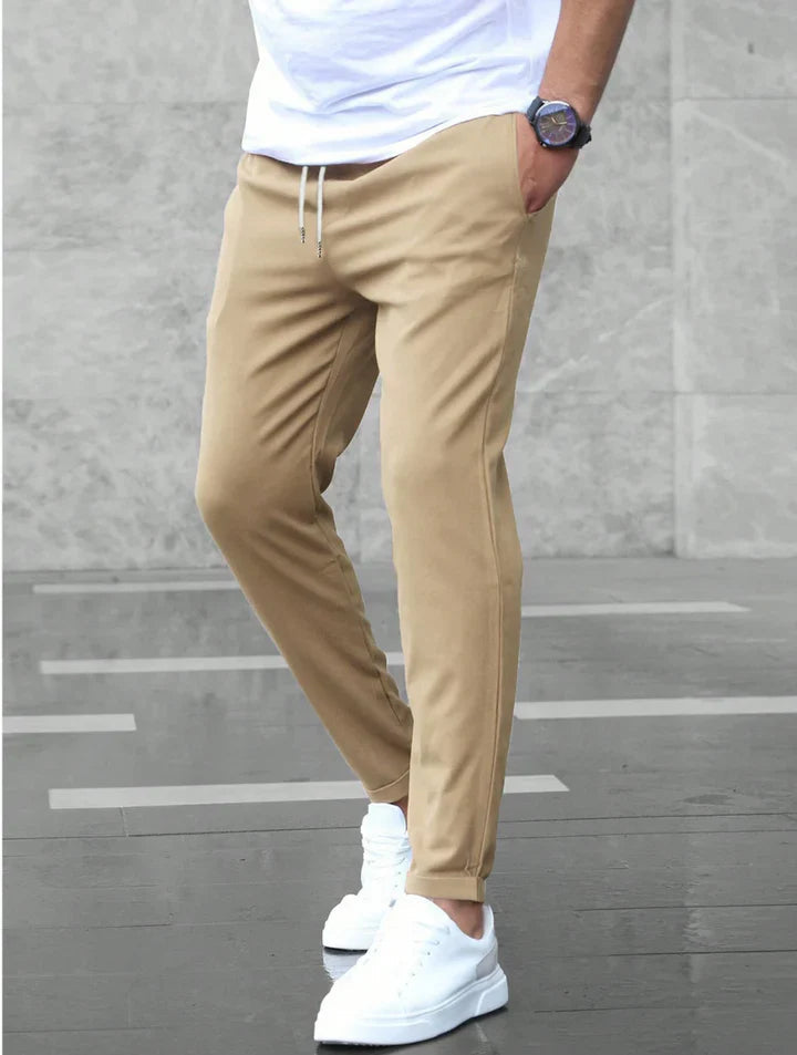 Men's Slim Fit Chino Trousers with Elasticated Drawstring Waist
