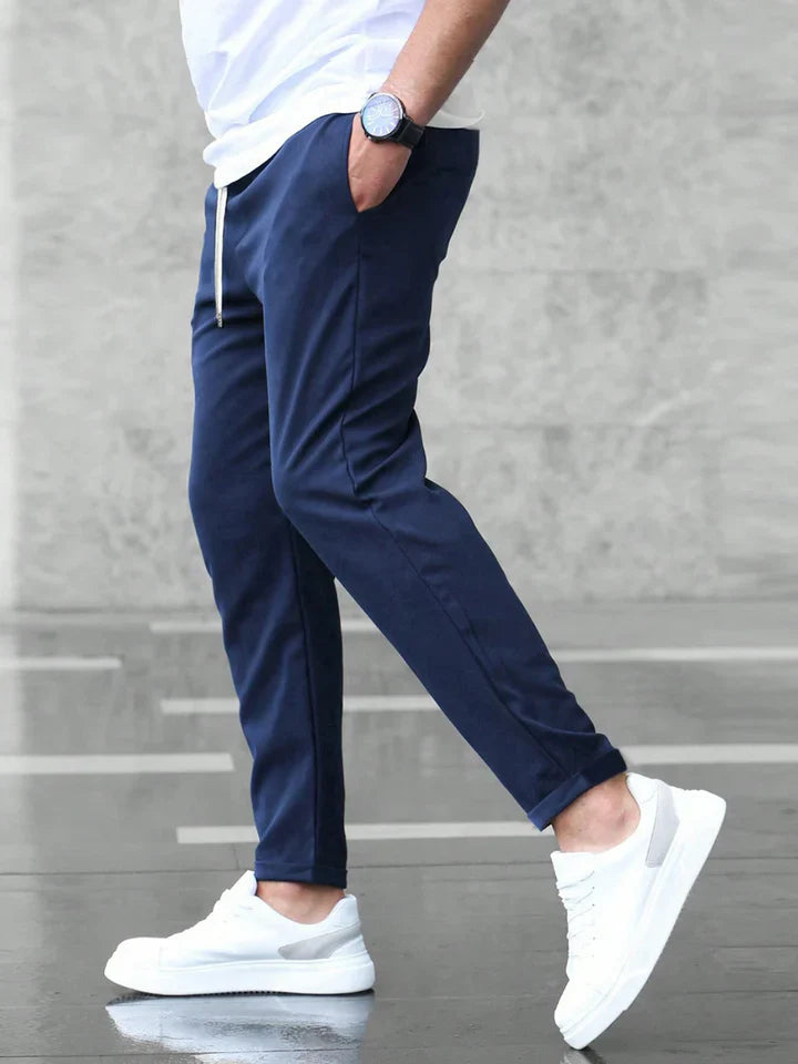 Men's Slim Fit Chino Trousers with Elasticated Drawstring Waist