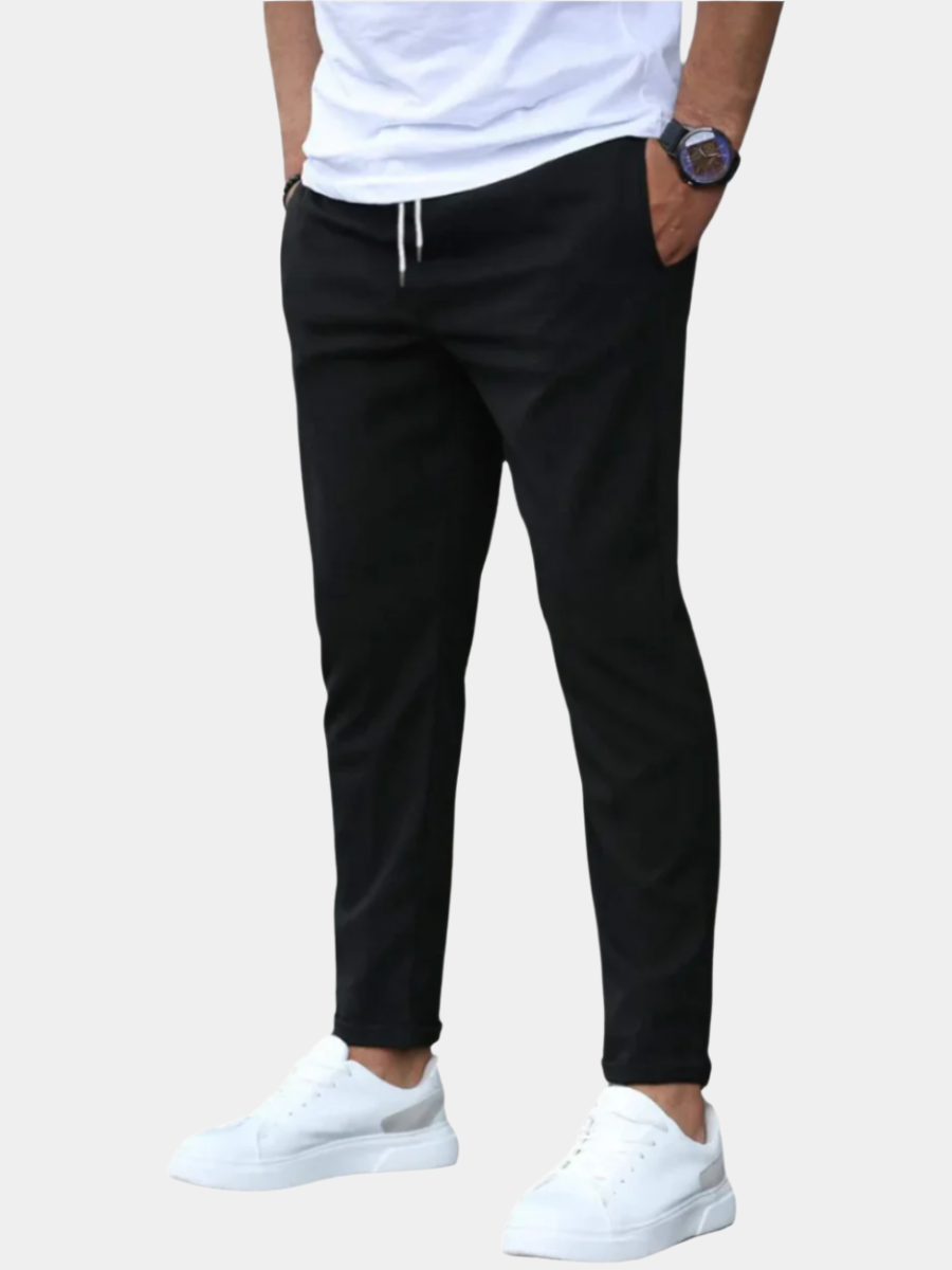 Men's Slim Fit Chino Trousers with Elasticated Drawstring Waist