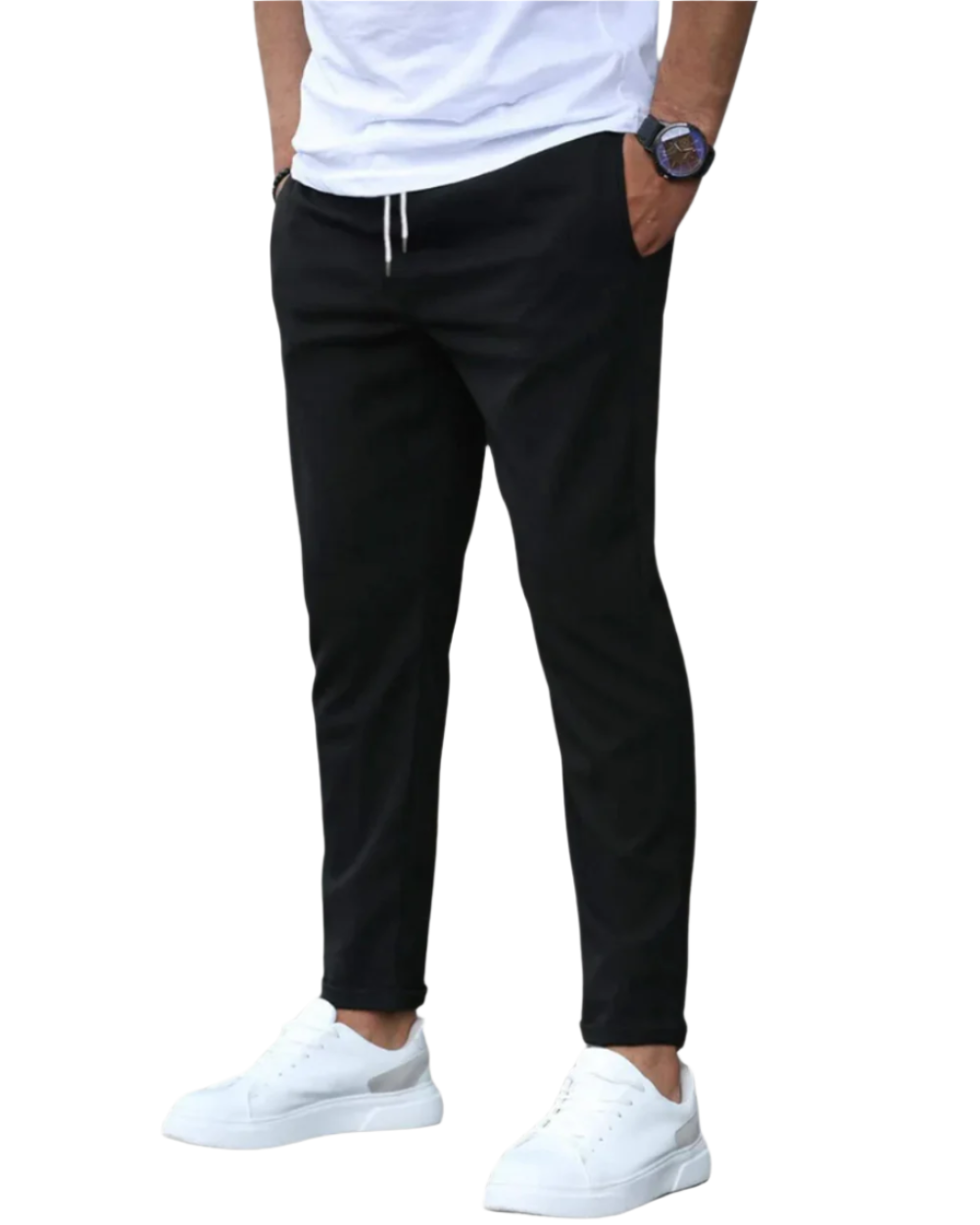 Men's Slim Fit Chino Trousers with Elasticated Drawstring Waist