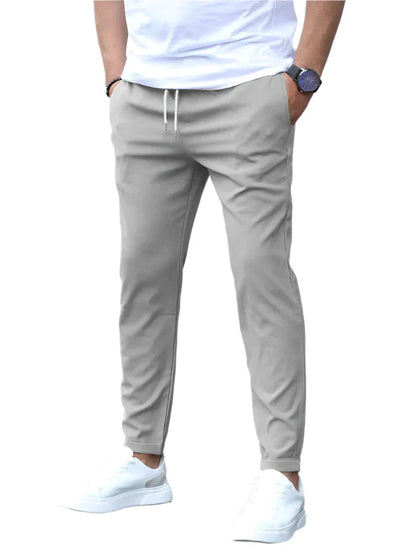 Men's Slim Fit Chino Trousers with Elasticated Drawstring Waist