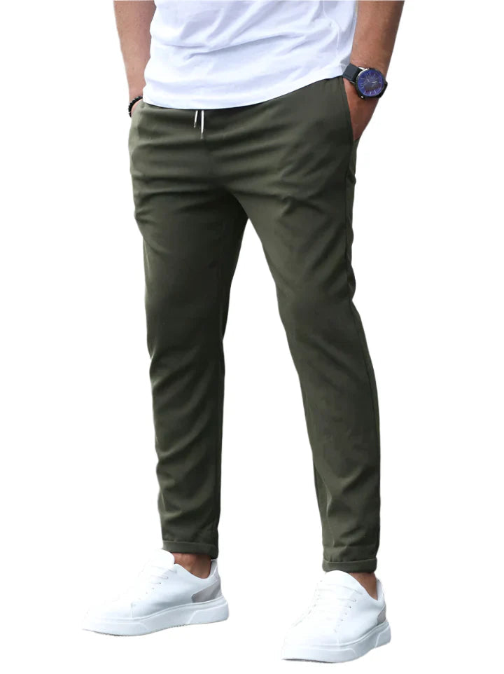 Men's Slim Fit Chino Trousers with Elasticated Drawstring Waist