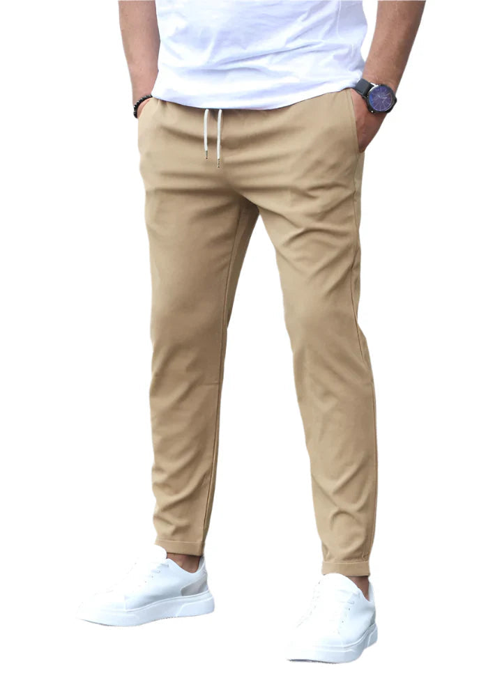 Men's Slim Fit Chino Trousers with Elasticated Drawstring Waist