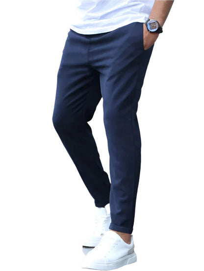 Men's Slim Fit Chino Trousers with Elasticated Drawstring Waist