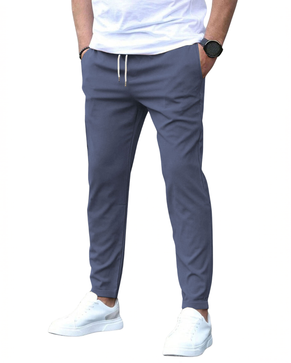 Men's Slim Fit Chino Trousers with Elasticated Drawstring Waist