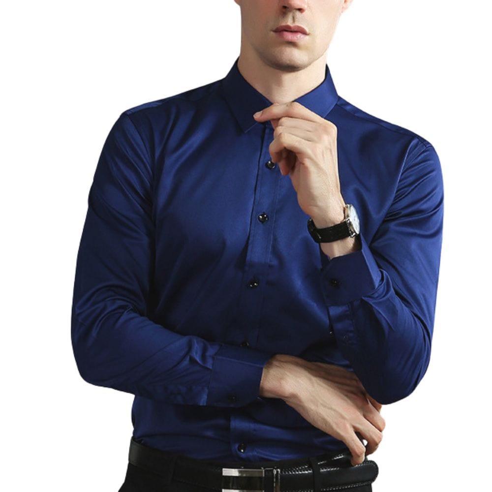 Men's Slim Fit Dress Shirt Long Sleeve with Spread Collar