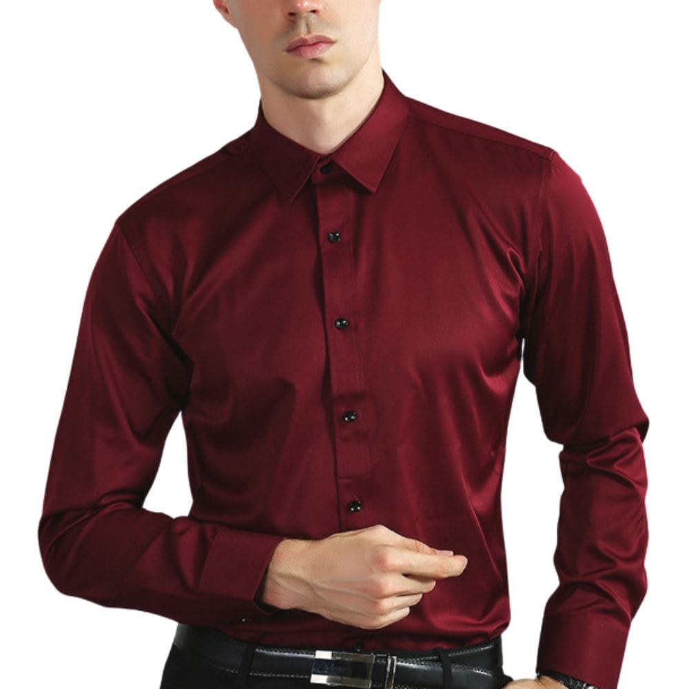 Men's Slim Fit Dress Shirt Long Sleeve with Spread Collar