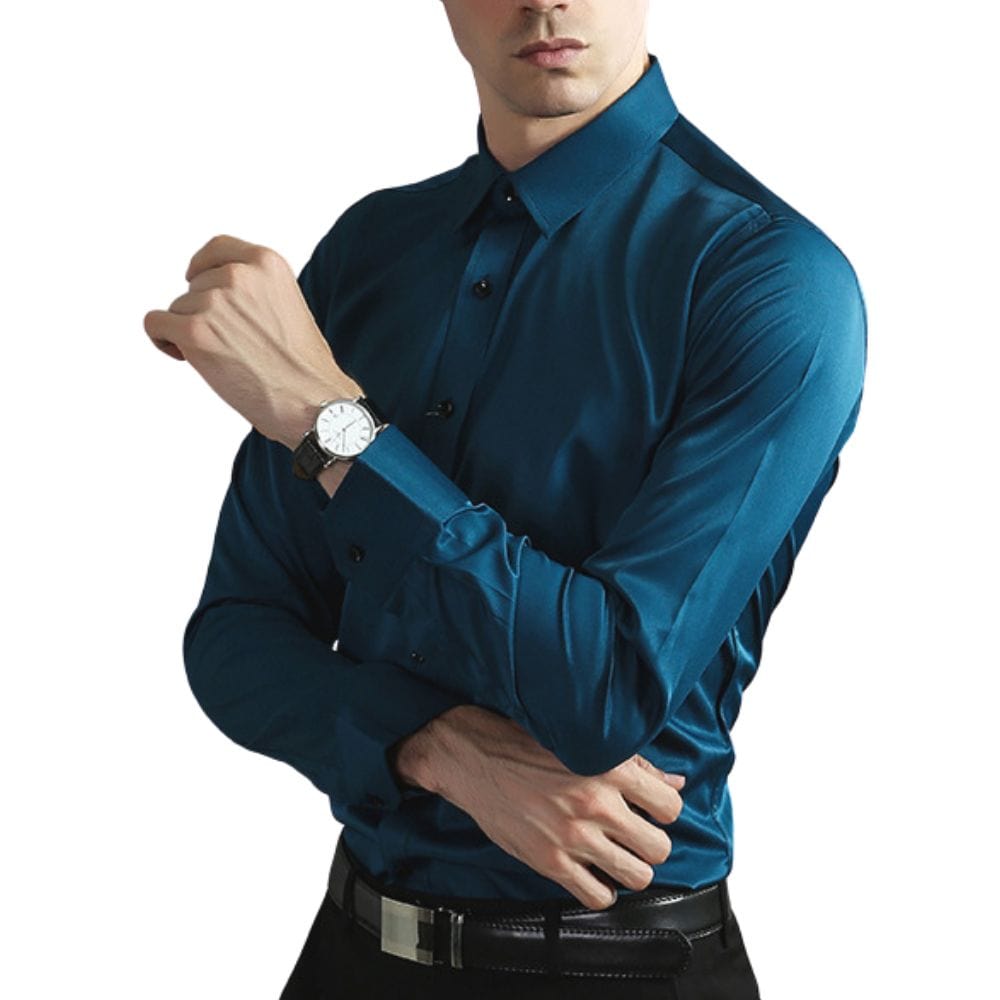 Men's Slim Fit Dress Shirt Long Sleeve with Spread Collar