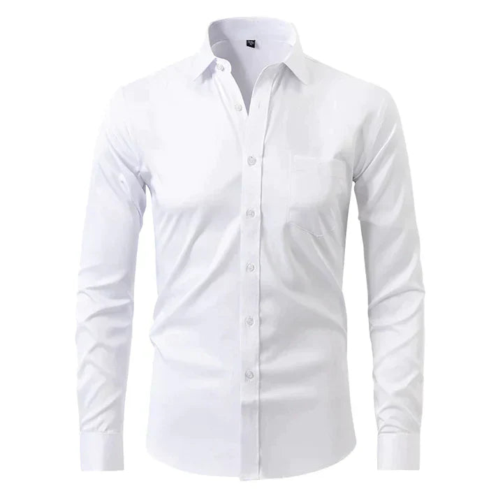 Men's Slim Fit Dress Shirt Long Sleeve with Spread Collar and Chest Pocket