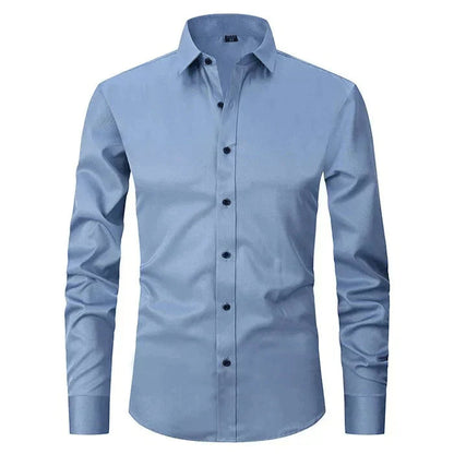 Men's Slim Fit Dress Shirt Long Sleeve with Spread Collar and Chest Pocket