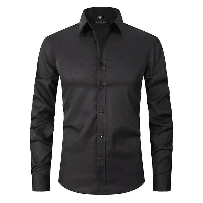 Men's Slim Fit Dress Shirt Long Sleeve with Spread Collar and Chest Pocket