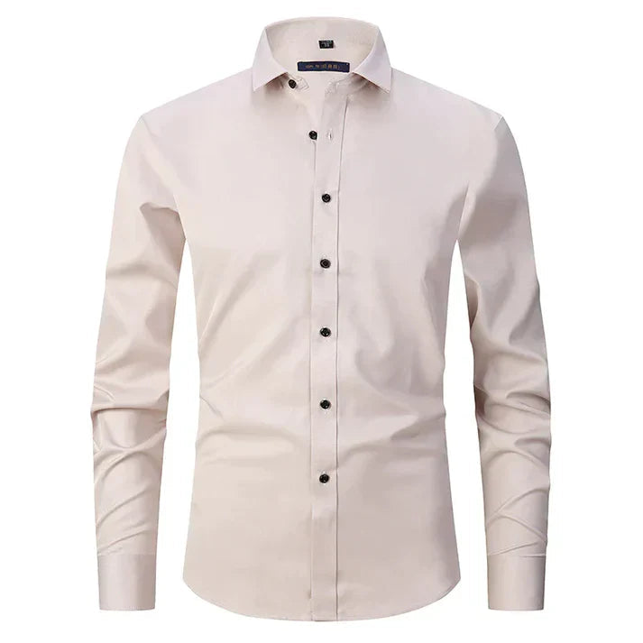 Men's Slim Fit Dress Shirt Long Sleeve with Spread Collar and Chest Pocket