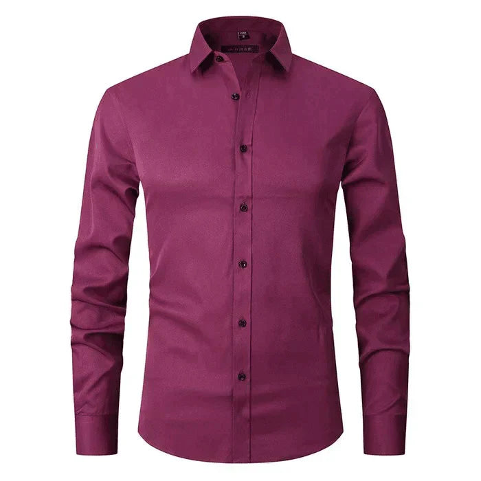 Men's Slim Fit Dress Shirt Long Sleeve with Spread Collar and Chest Pocket
