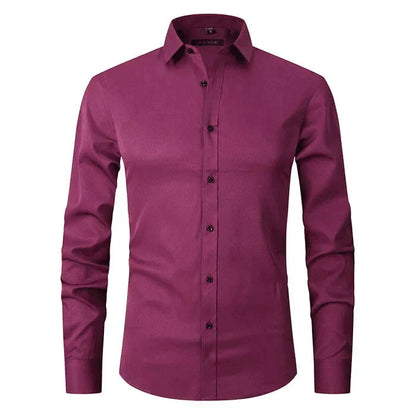 Men's Slim Fit Dress Shirt Long Sleeve with Spread Collar and Chest Pocket
