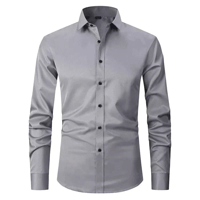 Men's Slim Fit Dress Shirt Long Sleeve with Spread Collar and Chest Pocket